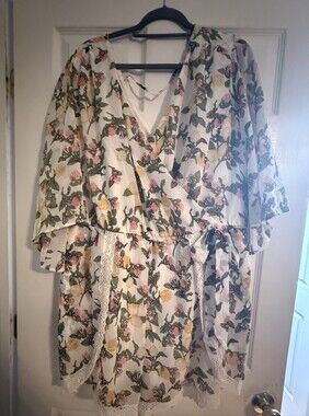 Floral White Romper in White with Pink & Yellow Blossoms